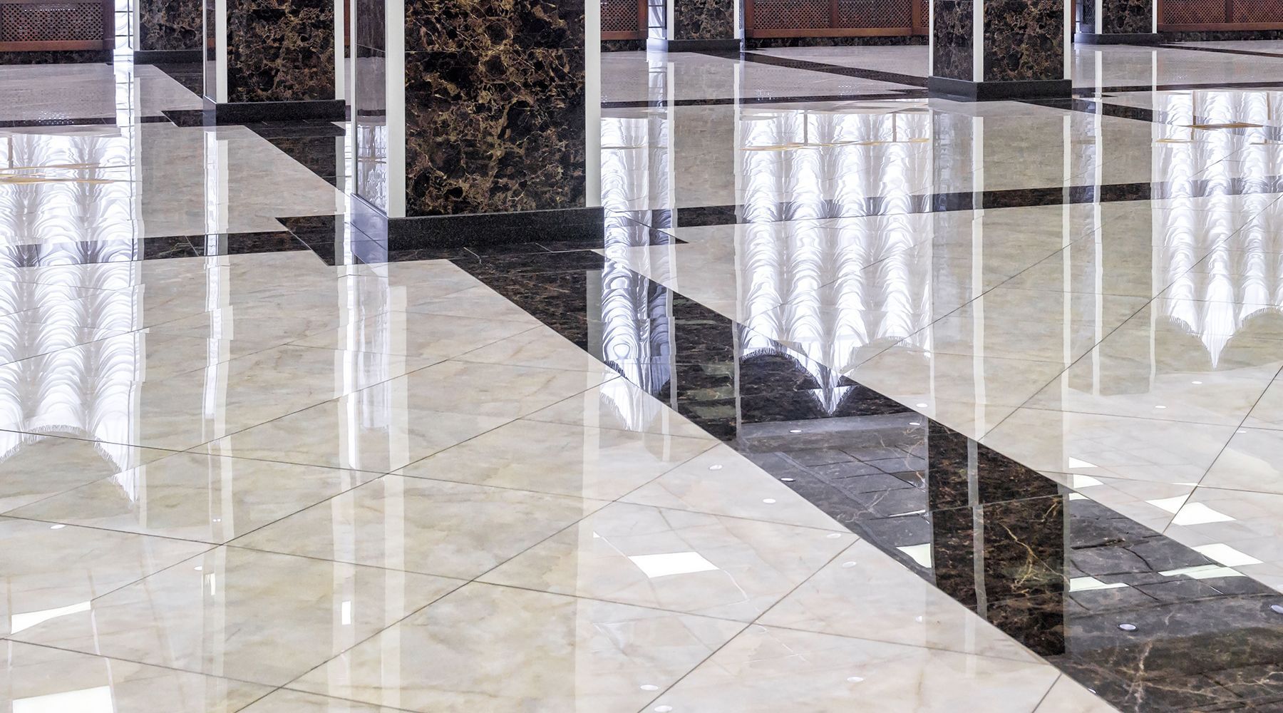 Large-format tile floor in a commercial space